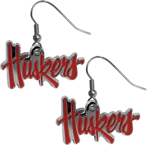 NCAA Siskiyou Sports Nebraska Cornhuskers - Aretes colgantes cromados para mujer, talla única, colores del equipo, blanco