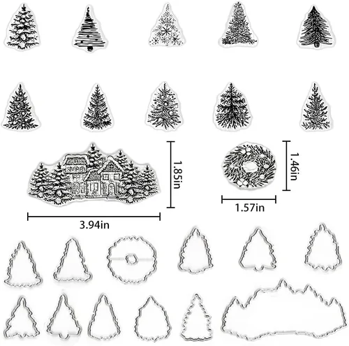 Miniatura 2 de Hying Sellos y troqueles para árbol de Navidad para hacer tarjetas, corona de casa de Navidad troqueles y sellos transparentes para diario