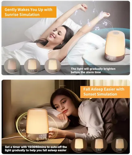 Miniatura 3 de Winshine - Lámpara de noche táctil con simulación del amanecer, reloj despertador con alarma, lámpara de mesa con brillo regulable de 3 vías