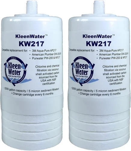 KleenWater Filtro de agua KW217 compatible con Aqua-Pure AP217, cartucho de repuesto de carbono, juego de 2