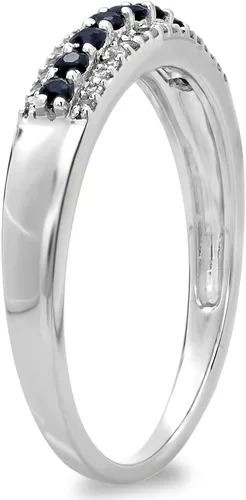 Miniatura 2 de Dazzlingrock Collection Anillo de boda apilable para mujer con piedras preciosas redondas y diamantes blancos redondos Oro blanco de 10 quilates