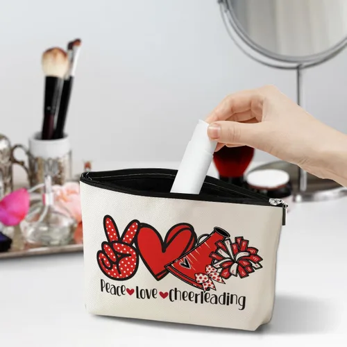 Miniatura 3 de jeilink Divertida bolsa de maquillaje de amor de paz para fútbol, voleibol, animadora, bolsa de aseo de viaje para mujeres, amigos, amantes
