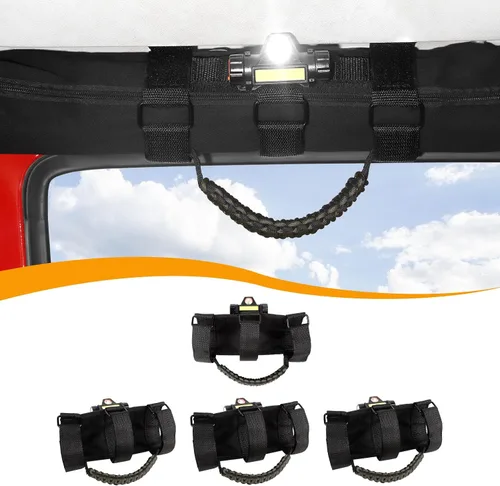 Miniatura 13 de Hoolcar 4 asas de agarre de barra antivuelco, asas de agarre de paracaídas compatibles con Jeep Wrangler YJ TJ JK JKU JL JLU y Gladiator JT Negro