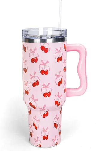 Miniatura 19 de Whaline Vaso patriótico del 4 de julio de 40 oz con asa, pajita y tapa, estrellas y rayas en rojo, azul y bandera de EE. UU., vaso de viaje del día