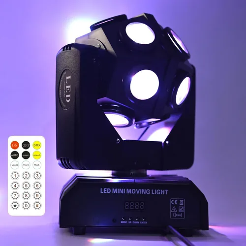 Miniatura 10 de Luz de cabeza móvil para DJ con haz giratorio, luz de escenario, activada por sonido, DMX512, perfecta para DJ, KTV, discoteca, fiesta, boda