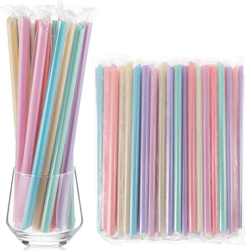 Miniatura 12 de Tessco for you 600 piezas de 25 cm de pajitas jumbo para batidos a granel de 10 mm de plástico desechable con burbujas de té de boca ancha envueltas