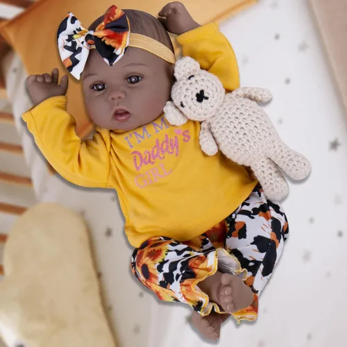 Miniatura 9 de Milidool Muñecas de bebé Reborn negras realistas de 18 pulgadas, muñeca de bebé negra recién nacida con peso real, juego de regalo para niñas a