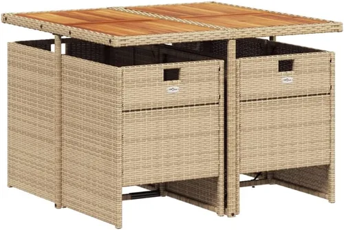 Miniatura 3 de Juego de comedor de patio de 5 piezas, muebles de exterior sintético de ratán beige, mesa rectangular con 4 sillas, resistente a la intemperie