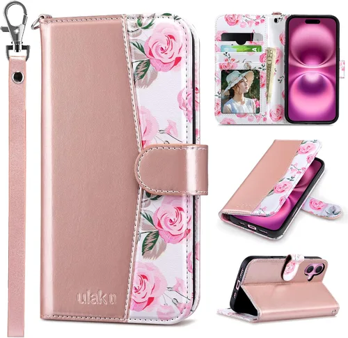 Miniatura 27 de ULAK Compatible con iPhone 15 Estuche tipo cartera para mujer, funda tipo billetera de piel PU premium con tarjetero, función de caballete, estuche