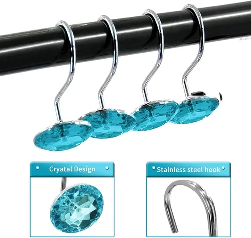 Miniatura 2 de Gibelle Ganchos para cortina de ducha, anillos de cortina de ducha en forma de diamante, ganchos para cortinero de baño, diamantes de imitación