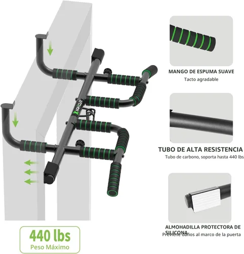 Miniatura 3 de KAKICLAY Nueva barra de dominadas mejorada para puerta con agarre ergonómico - Capacidad de hasta 440 libras, sin atornillar ni deslizamiento