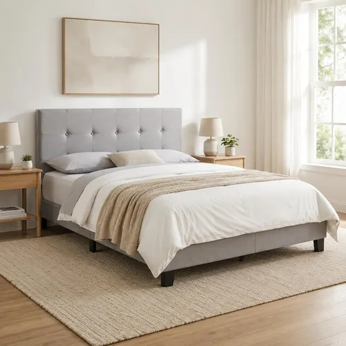 Miniatura 11 de Furinno Laval Marco de Cama Plataforma Tapizado con Botones Penachos, Individual, Glacier