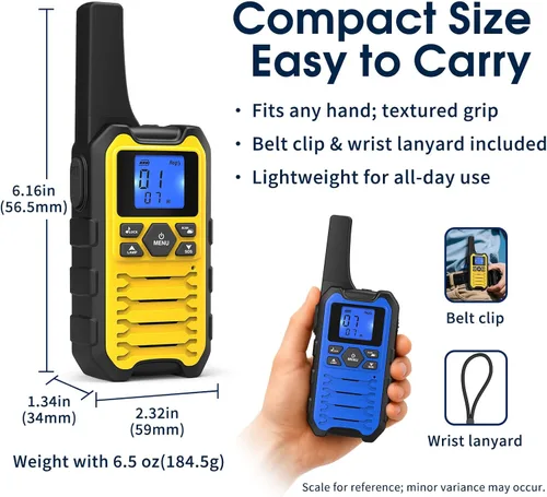 Miniatura 9 de Wishouse Walkie Talkies K15 de largo alcance para adultos, radios bidireccionales recargables, paquete de 2 unidades, 2 W FRS, 22 canales, USB-C