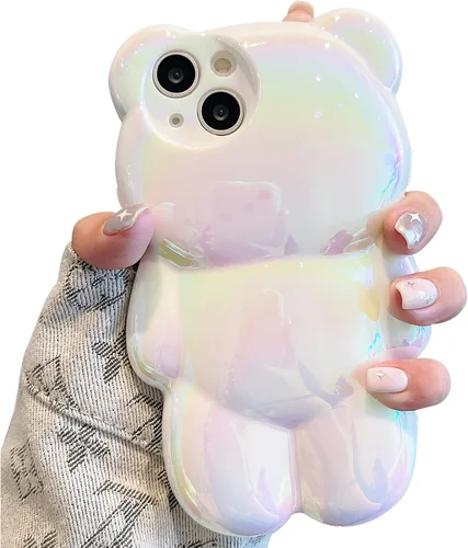 Miniatura 10 de Bear - Funda para teléfono compatible con el teléfono 11, bonita funda holográfica negra 3D con diseño de oso holográfico, a prueba de golpes, Kpop