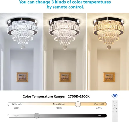 Miniatura 4 de Lámpara de Araña de Cristal Regulable de 11.8", Luz de Techo de Cristal, Lámparas de Araña Modernas de Montaje al Ras, Lámpara de Techo