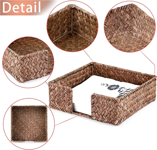 Miniatura 4 de Sumnacon Servilletero rectangular de mimbre tejido natural para mesa de comedor, cocina, restaurante, caramelos, decorativo