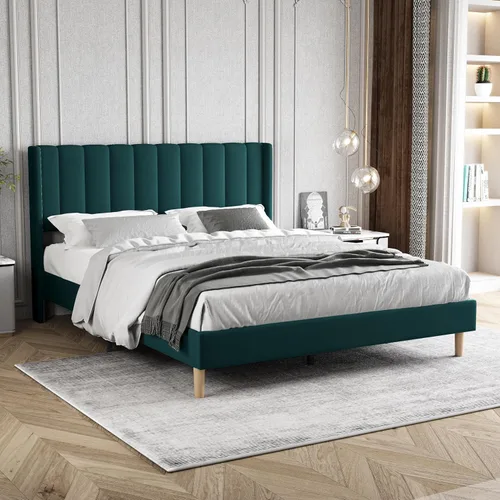 Miniatura 18 de Marco de Cama Tapizada de Plataforma Tamaño Full con Cabecero, Soporte de Listones de Madera Resistentes, No Necesita Somier, Montaje Fácil, Beige