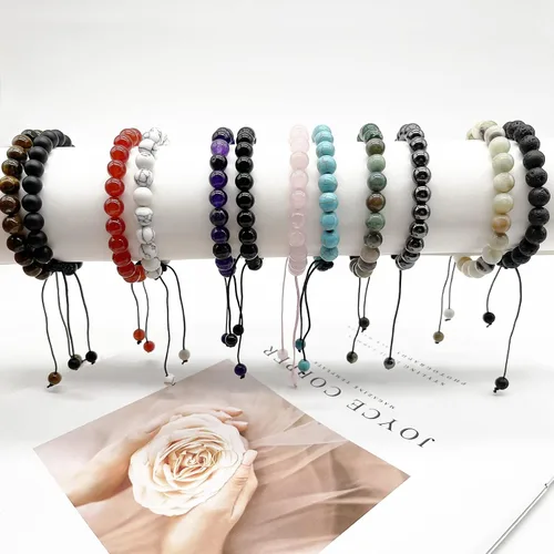 Miniatura 6 de Svovin Juego de 12 pulseras de piedras preciosas curativas de cuentas de 0.315in para hombres y mujeres, unisex, ojo de tigre, amatista, energía