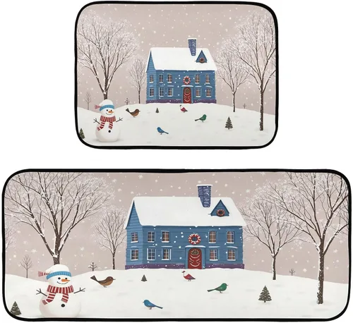 Miniatura 28 de Juego de 2 alfombras y tapetes de cocina retro con diseño de camión rojo con diseño de árbol de corazón, diseño de búfalo rojo, antifatiga