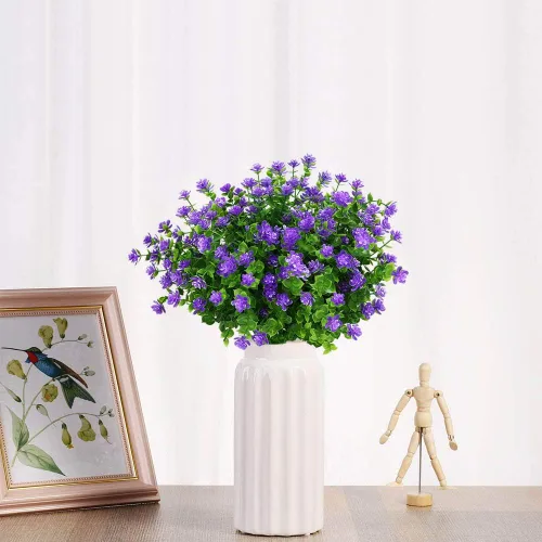 Miniatura 8 de Flores artificiales, plantas falsas al aire libre resistentes a los rayos UV, arbustos de boj de plástico sintético, 4 paquetes, para interiores