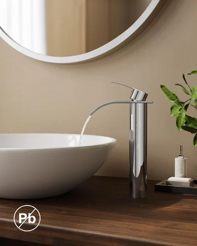 Miniatura 2 de FORIOUS Grifos de lavabo de baño en cascada con desagüe emergente de metal y manguera cUPC libre de plomo, grifo de baño alto cromado de una sola