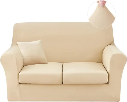Miniatura 26 de JQinHome Funda elástica para sofá de 2 piezas Fundas para sofá, funda para sillón con funda de cojín separada para silla, protector de muebles
