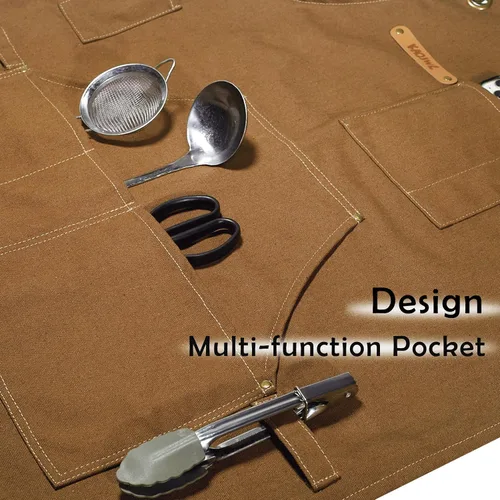 Miniatura 5 de Professional Unisex Chef Apron Cross-Back, Large Pockets, Water-Resistant Cotton Canvas