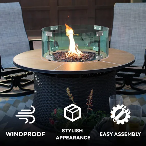 Miniatura 6 de Skyflame Protector de viento redondo de vidrio para hoguera de 17 pulgadas, protector de llama de vidrio templado transparente para propano al aire