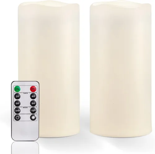 Miniatura 22 de Homemory Velas grandes impermeables sin llama de 6" x 4" para exteriores con control remoto y temporizador, velas LED parpadeantes que funcionan