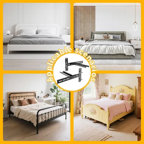 Miniatura 7 de Paquete de 2 soportes de cabecera de acero sólido para marco de cama de metal, soportes de cama ajustables para cabecero con kit de extensión