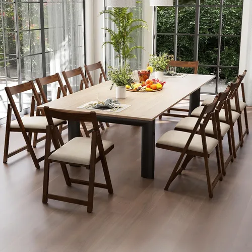Miniatura 9 de GOFLAME Juego de 4 sillas plegables para comedor, sillas plegables con asiento acolchado y respaldo ergonómico, estructura de madera de goma, sillas