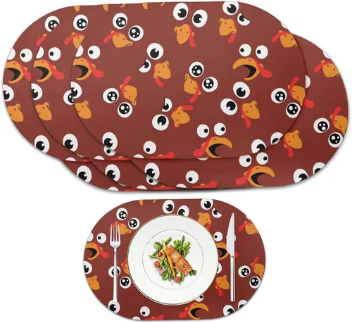 Miniatura 40 de Non Slip Placemats Set of 6 Pumpkin Mushroom Theme Waterproof Wipeable Faux Leather for Thanksgiving Family Feast Heat Resistant Dining Table Mats