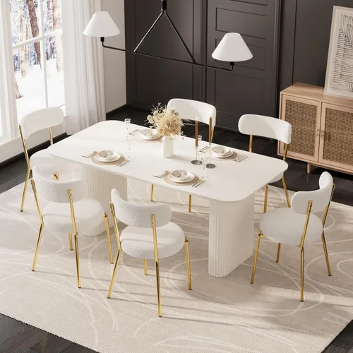 Miniatura 16 de RGZ Juego de mesa de comedor oval moderna de 71", juego de mesa y sillas de 7 piezas para 6, juego de mesa de cocina de mármol sintético y 6 sillas
