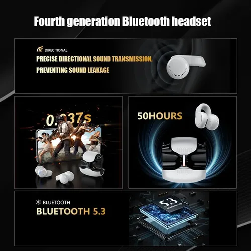 Miniatura 4 de Auriculares inalámbricos Bluetooth con clip Bluetooth 5.3 con clip de oreja para conducción ósea, auriculares inalámbricos para orejas pequeñas