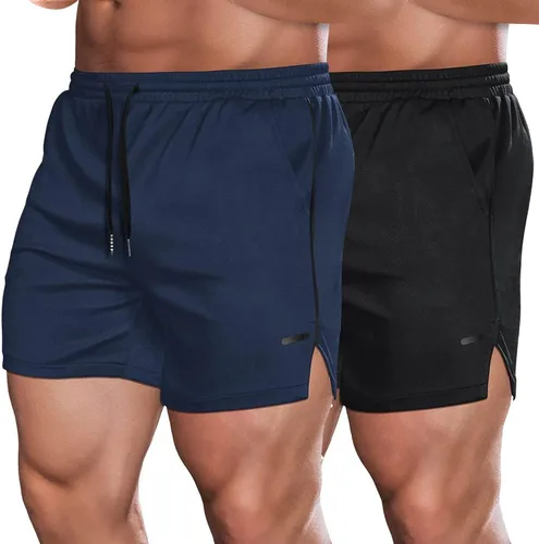 COOFANDY Paquete de 2 pantalones cortos de entrenamiento de gimnasio para hombre, pantalones de malla ligeros para culturismo, entrenamiento,