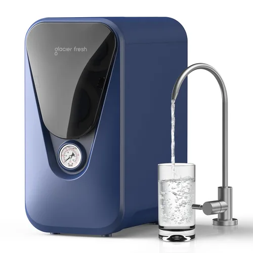 GLACIER FRESH GFU03 Sistema de ósmosis inversa – 800 GPD, sin electricidad, 3:1 de agua pura a drenaje, sin ruido/sin perforación, sistema de filtro