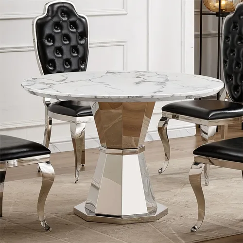 Miniatura 12 de Mesa de comedor redonda de 47 pulgadas, mesa de cocina redonda moderna de mediados de siglo para 4 a 6 personas, mesa de mármol sintético de alto