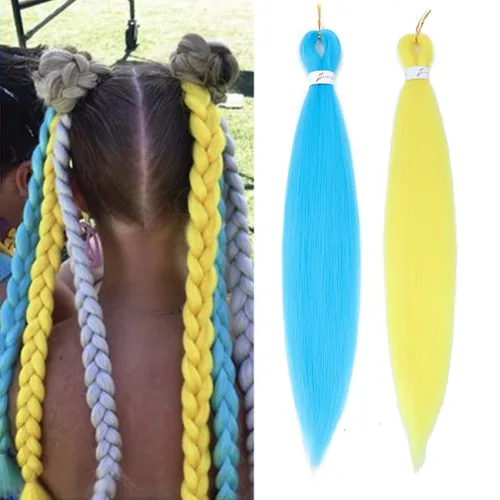 Miniatura 10 de Extensiones de cabello trenzado preestirado colorido, 3 colores, mezcla de cabello trenzado para niñas, 26 pulgadas, 3 paquetes
