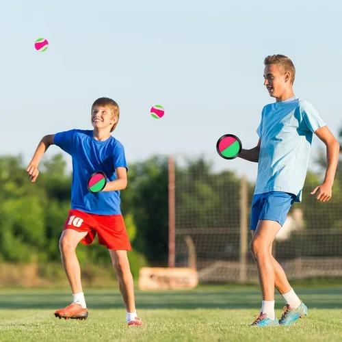 Miniatura 6 de Cooraby Juego de 5 juegos de palas para lanzar y atrapar pelotas, adecuado para deportes, playa y fiesta con bolsa de almacenamiento, 10 paletas y 5