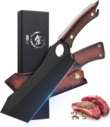 Miniatura 9 de Dream Reach Cuchillo para cortar carne, cuchillo para cortar carne, cuchillo de carnicero resistente hecho a mano con funda, picadora de espiga