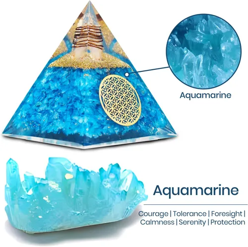 Miniatura 8 de Pirámide de orgonita de aguamarina, pirámide de cristal curativo, pirámide de piedras preciosas de cristal para meditación, motivación, positividad