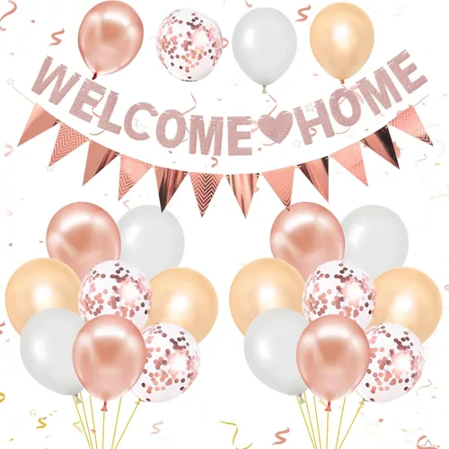 Miniatura 8 de Juego de globos y pancartas de bienvenida de color azul y plateado – Cartel con purpurina con globos de confeti, banderines de bandera