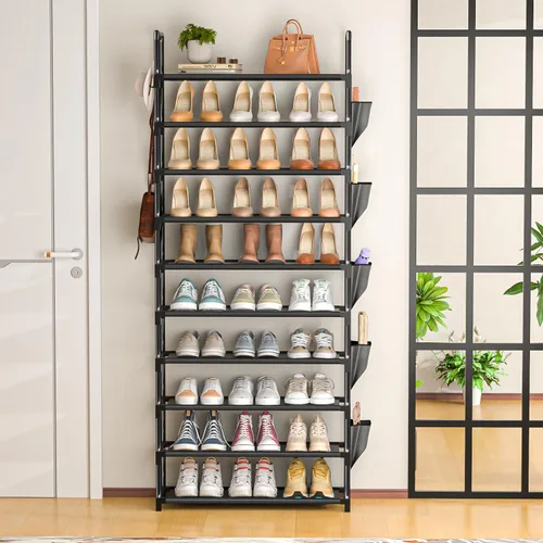 Miniatura 7 de Zapatero Alto de 10 Niveles Organizador de Zapatos de 10 Niveles para Armario, Estante de Zapatos de Metal con Almacenamiento, Torre de Zapatero