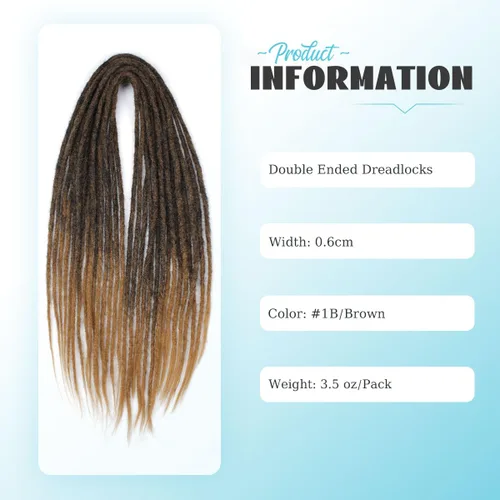 Miniatura 3 de 15 extensiones de rastas de doble extremo, 24 pulgadas, extensiones de rastas falsas de 0.6 pulgadas, color marrón degradado, extensiones de rastas