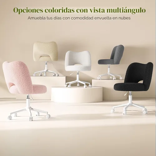 Miniatura 9 de DurayLoly Silla de Tocador con Ruedas Sin Brazos, Silla de Tocador Blanca con Respaldo, Silla de Escritorio Ultra-Suave de Felpa Linda, Silla