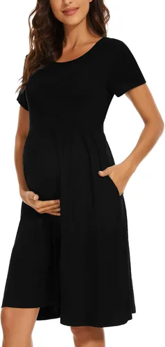 Miniatura 2 de Vestido de maternidad de manga corta para mujer, ropa de embarazo con bolsillos
