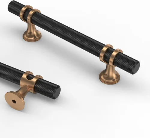 Miniatura 45 de Asidrama - Paquete de 10 manijas para gabinete de cocina de 3 pulgadas (76mm) de color negro mate y bronce champán, tiradores para gabinete
