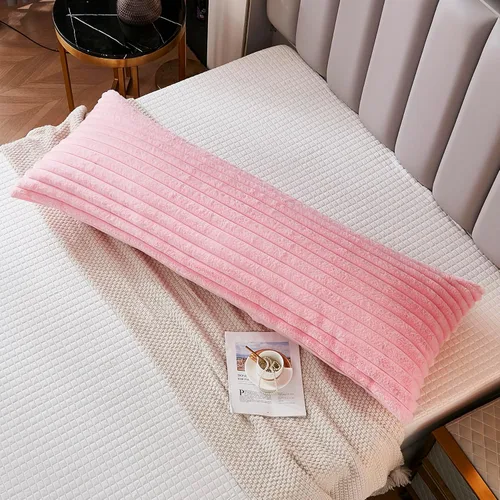 Miniatura 17 de Juego de 2 fundas de almohada para cama tamaño king, fundas de cojín rectangulares lumbares con diseño de rayas, forro de piel de conejo sintética