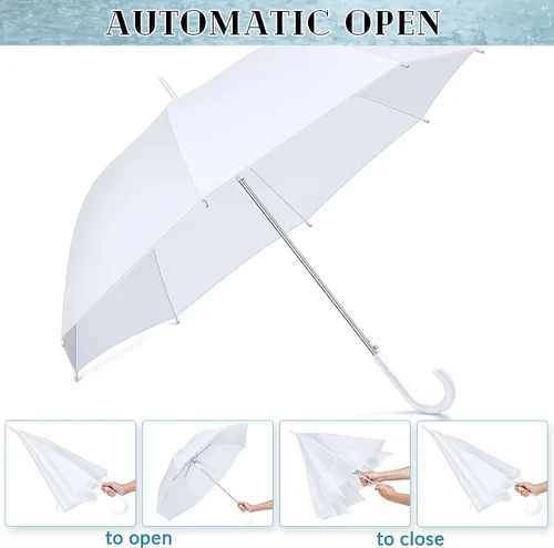 Miniatura 5 de Fabbay 6 Pcs Wedding Umbrellas Wedding Style Stick Umbrellas with J Hook Handle Large Canopy Umbrella Auto Open Windproof Stick Umbrellas for Adults
