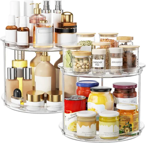 Miniatura 11 de Organizador Lazy Susan de 2 niveles, tocadiscos Lazy Susan de 9 pulgadas para gabinete, organizador apilable giratorio para especias para encimera